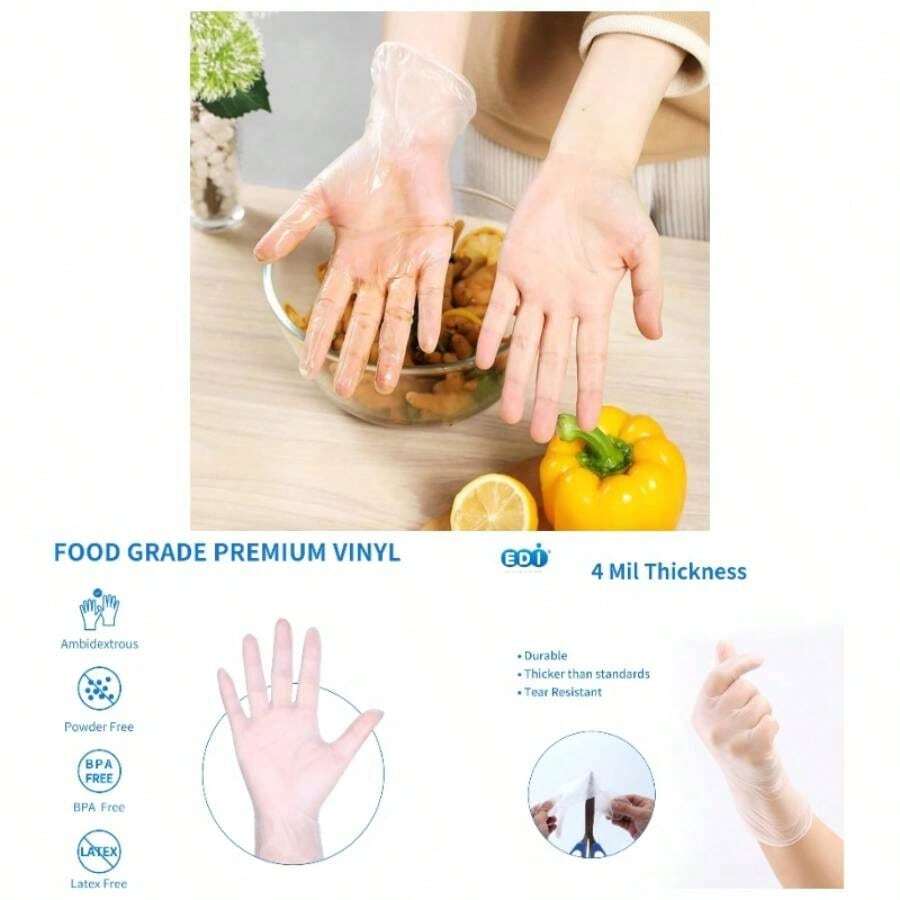 EDI Disposable Vinyl Gloves - Más de 100 grandes - Ver 1