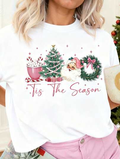 Christmas Season Cozy Color T-Shirt, Lady Bow Christmas Shirt, Retro Christmas Crew Neck, Girl Christmas Sweater, Merry Christmas