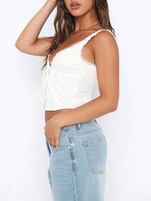 Women Y2k Tie Front Lace Trim Cami Tank Tops Camisole Sleeveless Backless Slim Fit Lacing Camisole Crop Tops Summer Cute Going Out Tops For Party Club Streetwear - 白色 - 查看 3