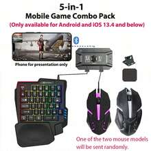 单手游戏键鼠套装，含游戏鼠标适配器，彩虹背光，紧凑型机械键盘，支持蓝牙5.0无线适配器，兼容安卓和iOS 13.4及以下版本设备 - 五件套 - 查看 11