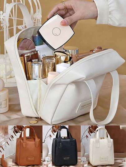 1pc Double Layer Travel Cosmetic Bag,PU Leather Makeup Bag,Multi-Function Storage Bag,Large Capacity Cosmetic Storage Bag,Waterproof Toiletry Organizer Pouch,Makeup Brush Holder,Travel Essentials,Valentine's Day Gifts, Wedding Bridesmaid Gifts, Birthday Gifts, Friends And Teacher Gifts, Mom Gifts, Christmas Gifts, Halloween Gifts