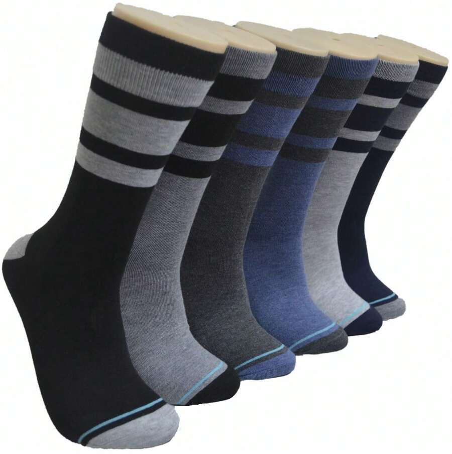 6 Pairs Men's Dress Crew Socks Cotton Comfortable Casual Soft Socks Size 10-13 - PHONG CÁCH DẢI CHÂN - Xem 1