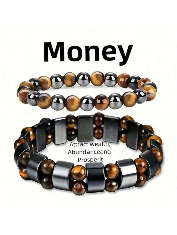 2pcs Dual Protection Bracelet, Abundance And Prosperity Attract Wealth - With Tiger Eye Stone And Selected Obsidian Handmade Bracelet, Best Choice For Holiday Gift Giving 2pcs Double Protection Bracelets,