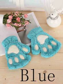 8-16Y Cat Claw Gloves Plush Half Finger Bear Paw Fingerless Gloves Cute Girl Thick Fleece Halter Neck Gloves Cartoon Warm Hands - Multicolor - View 21