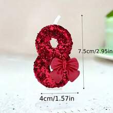 1pc DIY Red Bow Number Birthday Candle, 0-9 Cake Decor Party Accessory - Romantic Party Supplies For Singles Party, Birthday, Graduation Ceremony And Theme Party - Red - View 3