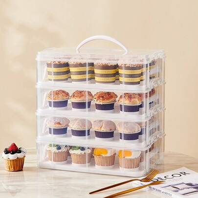 Four-Tier Plastic Cake Storage Box Accommodates 48 Cupcakes / Muffins Plastic Storage Container With Adjustable Dividers