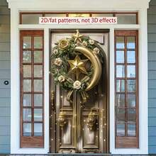 2D Flat Door Banner 1pc Elegant Eid Mubarak Background Polyester Banner Elegant Golden - Themed Wreath With Crescent, Star And Roses For Door Decoration Perfect For Ramadan And Eid Celebrations, Muslim Party Decorations, Ramadan Decorations - 1PCS - View 10