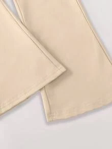 2pcs/Set Teen Girls' Butterfly Print Short Sleeve T-Shirt And Flare Pants Outfit, Spring/Summer - Apricot - View 9