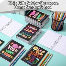 Crtiin 48 Pcs Bible Verse Notepad Pencils Easter Students Classroom Award Gifts Christian Religious Inspirational Notebook Bulk Bible Pencils Set Prayer Journals Pocket Sunday School Black - como en la foto - Ver 4