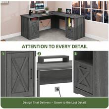 59 Inch L-Shaped Desk With Power Outlet & USB Ports Office Desk With File Cabinets Large Computer Desk With Drawers 2 Person Corner Desk Writing Desk With Storage Shelves Dark Gray - 灰色 - 查看 3