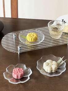 6pcs/1pc Chinese Style Lotus Leaf Dim Sum Plate, Dessert Shop Afternoon Tea Dessert Plate, Exquisite Mini Fruit Tray, Dessert Cake Small Dish, Home Use Small Round Plate, Glass Material, Lotus Leaf Shape, Symbolizing Peace And Health - Multicolor - View 6