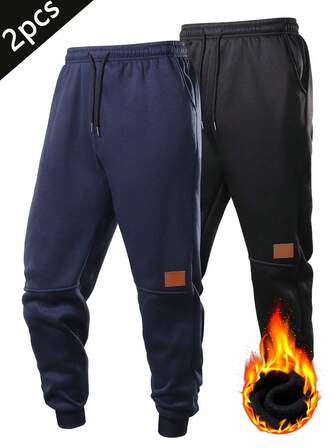 2pcs Men's Thermal Lined Jogger Pants, Casual Outdoor Hiking Cycling Running Workout Travel Leisure Sports Trousers, Winter