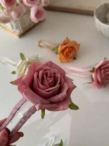 3pcs Rose Flower Hair Clip - A Girl's Elegant Accessory That Suits Any Style And Occasion, Hair Accessories, Claw Clips, Hair Slide, Hair Barrettes - Multicolor - View 5