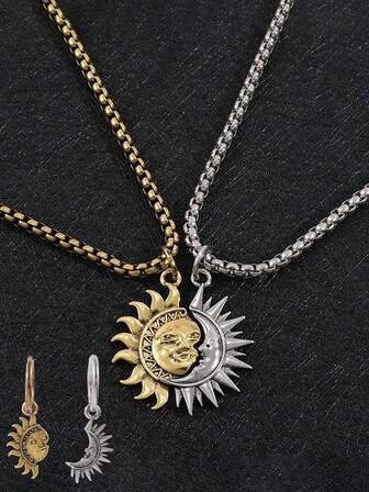 Collar asimétrico de pareja con sol y luna, joyería para hombres y mujeres, collar de hermanos, regalo adecuado para cualquier escena, fiesta, actividad al aire libre, colgante