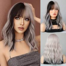 7JHH WIGS 双色假发 银灰粉色卷发假发 女士16英寸齐肩波浪假发 带刘海 合成耐热纤维 美丽蓬松假发 适合女孩日常派对角色扮演 初学者生日礼物（黑色挑染） - 彩色 - 查看 12
