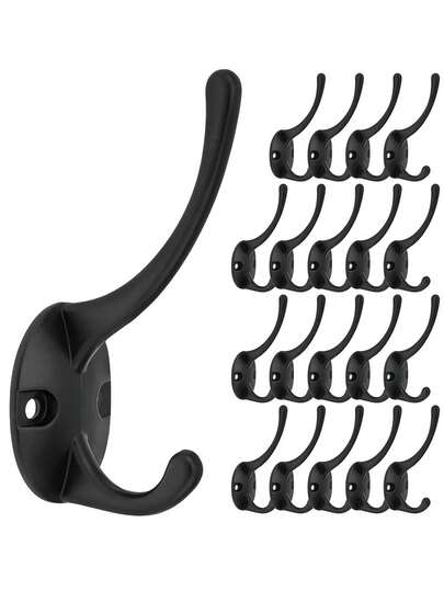 1pc/10pcs Black Wall Mounted Hooks, Metal Coat Hooks, Partition Accessories, Vintage Double Hooks, Heavy Duty Door Hooks, For Hanging Towels, Hats, Keys, Cabinets, Bags
