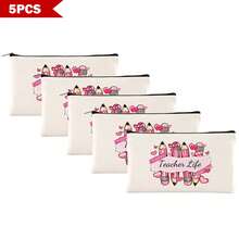 Preppy Style 1/5/10-Pack Canvas Cosmetic Cases For Teachers – Portable Zippered Pouches For Makeup, Stationery, Jewelry Storage – Teacher Life & Survival Kit Printed Designs – Hand-Washable, Multi-Purpose Gift Bags For School, Home – Ideal For Teacher Appreciation, Back To School, Graduation, Thanksgiving, Christmas Gifts Makeup Bag Make Up Bag Makeup Pouch Cosmetic Bag Toiletry Bag Wash Bag Travel Essential Cruise Essentials Vacation Essentials For Men Women - Beige - View 39