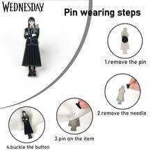 Netflix 1件星期三·亚当斯官方授权哥特式珐琅胸针，亚当斯家族徽章，可别在衣服、背包、帽子、外套上，美观的珠宝配饰，收藏级翻领别针，可爱万圣节、圣诞节、感恩节礼物，送给朋友和粉丝 - 彩色 - 查看 6