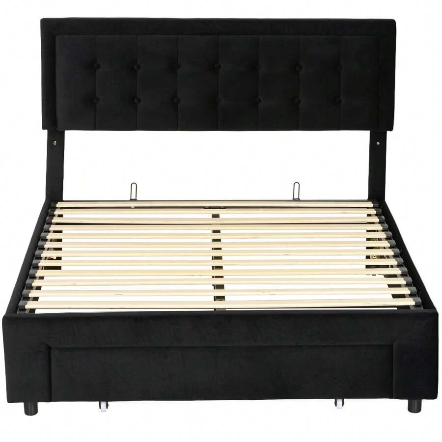 Stylish Double Ottoman Bed Frame With Front Storage Drawer - Elegant Black Design For Maximum Space Efficiency - Black - View 1