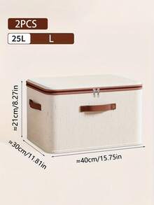 带拉链盖的储物箱，带织物盖的储物篮，可折叠可洗衣柜架子衣服整理器容器，带手柄（米色），带盖亚麻拉链储物盒 - 极简主义风格，可手洗，可折叠床下衣物收纳盒，卧室必备