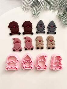 Bộ 4 khuôn cắt đất sét hình người lùn, 4 kiểu dáng dễ thương, dụng cụ thủ công tự làm khuyên tai, mặt dây chuyền và đồ trang sức bằng đất sét. - Hồng - Xem 1