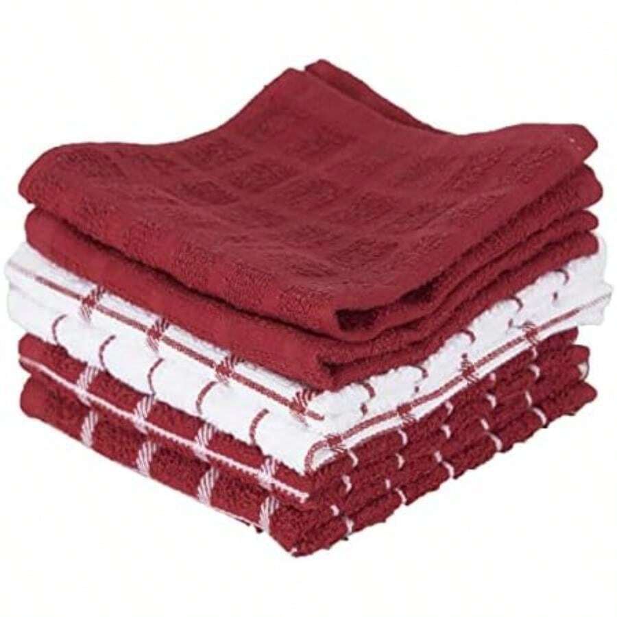 Ritz 100% Cotton Terry Kitchen Dish Towels, Highly Absorbent, 25" x 15", 3-Pack, Black(Pimentón Rojo Paquete de 6 paños para platos) - Multicolor - Ver 1
