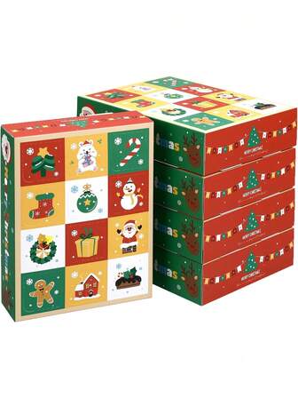 5/15个 - 空的12天降临节日历盒，可自行填充，DIY纸质降临节日历盒，适用于节日圣诞派对礼物糖果包装盒（12天）
