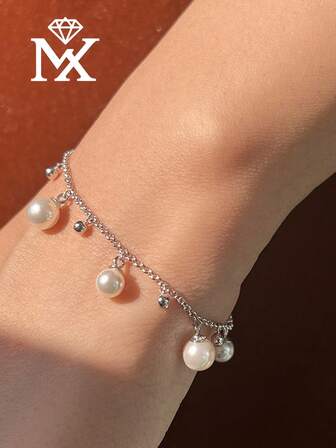 S925纯银满星珍珠手链，女士款，法式INS设计，日常佩戴饰品。