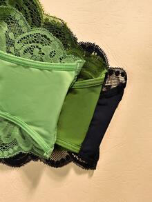 3pcs Women's Lace Trim Tie Front Bikini Panties, Soft & Smooth Fabric, Sexy Underwear - Multicolor - View 3