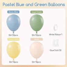 60pcs 12inch Sage Green Dusty Blue Pastel Yellow Balloons, Blue And Green Balloons Shower Wedding Anniversary Birthday Party Decorations - Xanh lam Xanh lục Vàng - Xem 2