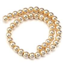 1 pieza Cuentas redondas de piedra de hematita chapada en oro KC, de 2/3/4/6/8/10mm, moda versátil con estilo metálico y punk, adecuado para pulseras, collares, joyería, colgantes, cadenas de teléfono/llaves, cuentas al por mayor - chapado en oro KC - Ver 10