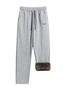 女士保暖内衬休闲运动裤，加厚保暖慢跑裤，适合户外跑步，秋冬季 - 淺灰色 - 查看 4