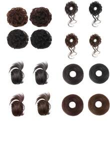 Elegant Lady Chignon, Hair Extensions - Stretchable Synthetic Hair, Women's Luxury Messy Bun Hair Extensions, Messy Bun Extensions, Curly Messy Bun Synthetic Hair Chignon, Elegant Lady Hairstyle, Black Messy Bun Hair Piece, Wavy Curly Hair Scrunchie, Synthetic Hair Ponytail Extensions, Thick Updo Fake Hair - Nhiều màu - Xem 9