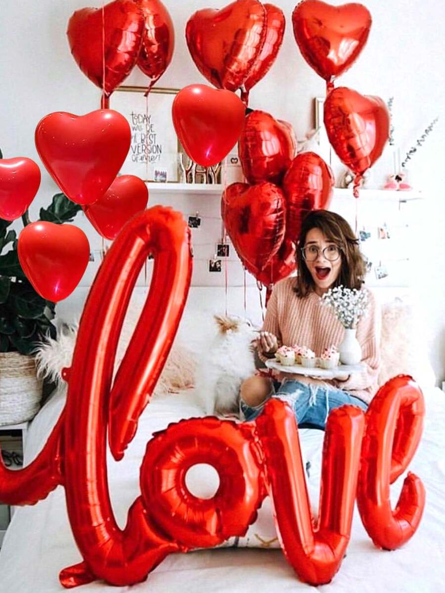 11个大号红色爱心铝箔气球,18英寸红色心形乳胶气球,适合生日派对、订婚、周年纪念、情人节装饰 - 紅色 - 查看 1