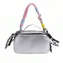 Women Casual Canvas Crossbody Bag With Colorful Rope Strap Durable Chic Square Shoulder Purse Daily Commute Bag - Silver - View 5