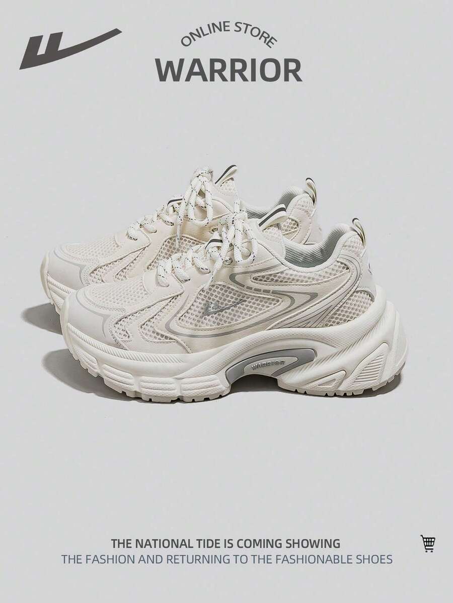WARRIOR 1双女士运动系带运动鞋,透气舒适休闲鞋,厚底低帮户外厚底运动鞋 - 米/灰 - 查看 1