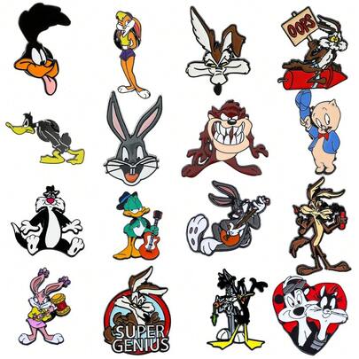 华纳兄弟16件套卡通胸针套装，时尚新颖动物造型珐琅别针，背包服装饰品金属徽章配件，送朋友的礼物