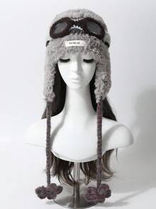 1pc Women's Cute Detachable Aviator Knitted Hat, Autumn/Winter Fashion New Plush Warm Ear Protection Knitted Cap, Outdoor Trapper Hat, Fashionable & Versatile - Knitted Hat - View 5