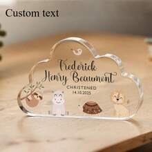 Presente Personalizado de Batizado Placa Acrílica em Formato de Nuvem com Animais, Lembrança Personalizada com Nome, Data, Menino ou Menina, Presente de Batismo