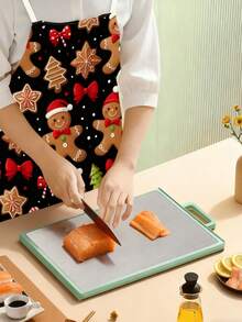 1pc Christmas Gingerbread Man Print Apron - Suitable For Home Kitchen Cooking, Baking, Grilling, Work Uniform, Gardening And Cleaning, Christmas Decor, Themed Dining