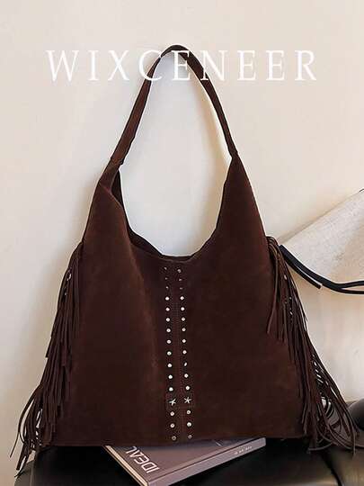 1pc Vintage Suede Large Capacity Shoulder Bag, New Handbag, Suitable For Work, Shopping, School And Other Occasions