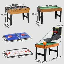 SPORTNOW Mesa Multijuegos 5 en 1, Mesa de Juego con Futbolines para Niños, Billar, Ping-pong, Hockey y Baloncesto, Diversión Familiar para Adultos y Niños, 134x108x144 cm, Natural y Negro - Marrón - Ver 7
