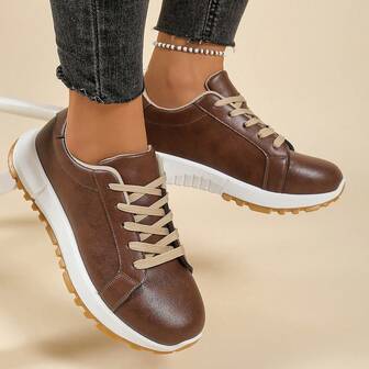 Nuevos zapatos deportivos casuales para mujer con puntera redonda, cordones y bloques de color, multifuncionales y versátiles para la ciudad y el aire libre, con ojetes metálicos, aptos para todas las estaciones