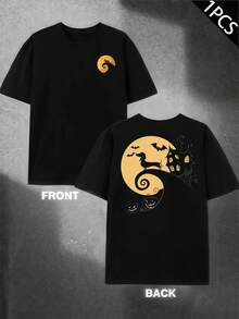 Perro salchicha Halloween Murciélagos Luna Oto?o, Tejido de calidad, Corte holgado, Transpirable, Casual, Estampado llamativo, Impresión a doble cara - Negro - Ver 1