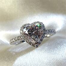 1PCs New European And American Ladies Ring Heart-Shaped Marriage Engagement Finger Ring Holiday - 銀色 - 查看 2