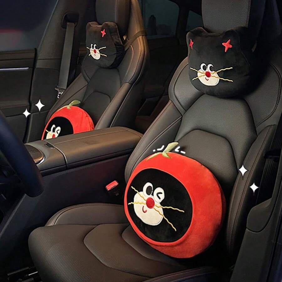 1个可爱猫咪汽车头枕颈枕，汽车座椅靠背腰部支撑垫 - 均碼 - 查看 1