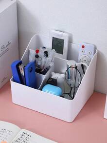 Caja de almacenamiento de cosméticos minimalista de 4 rejillas en forma de trapecio, portalápices para estudiantes, organizador de sala de estar para control remoto y varios