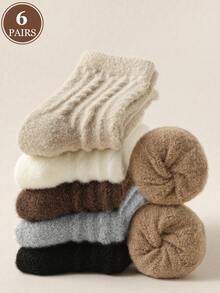 6 đôi tất len giữ nhiệt dày dặn, lót lông, thoải mái, dài đến bắp chân, thời trang công sở, mùa thu/đông, ấm áp dành cho nữ - Nhiều màu - Xem 12