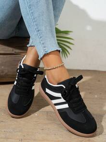 Color Block Sneakers - Color Block Casual Sneakers - Lace-Up, Lightweight, Soft Sole - Walking, Skating, Daily Wear - Women's - Comfortable, Fashionable, Versatile - Step Into Style And Comfort - Black - View 3