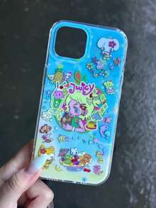 1个可爱卡通女孩海滩度假插画手机壳，兼容苹果17 Pro Max、15、16 Pro，时尚小众女士15 Pro，防震保护套，兼容 14 - 淺藍色 - 查看 3